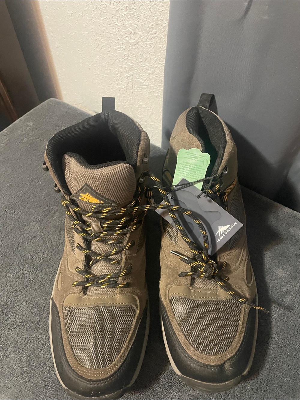 High Sierra Brown Hiking Boots with Yellow-Black Laces Tomales